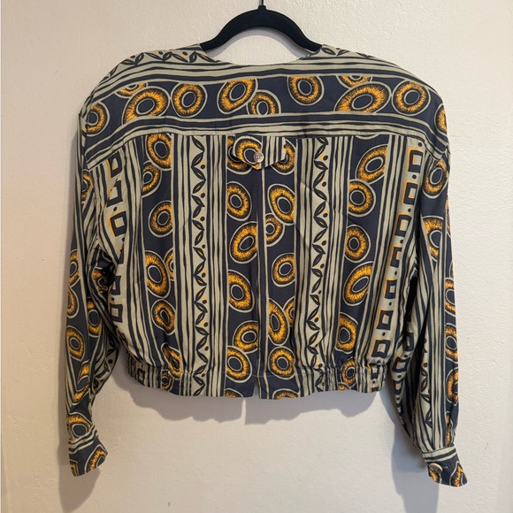 Vintage Tribal Geometric Bomber Jacket with Button Details, Partial Elastic Band - Picture 2 of 7